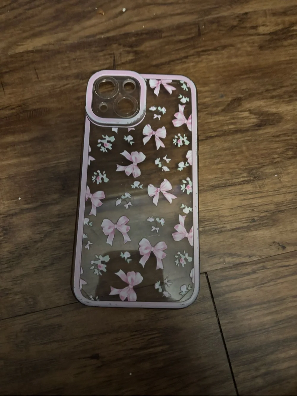 IPHONE 15 Pink Bow Pattern Clear Phone Case - Protective Fashion Accessory
